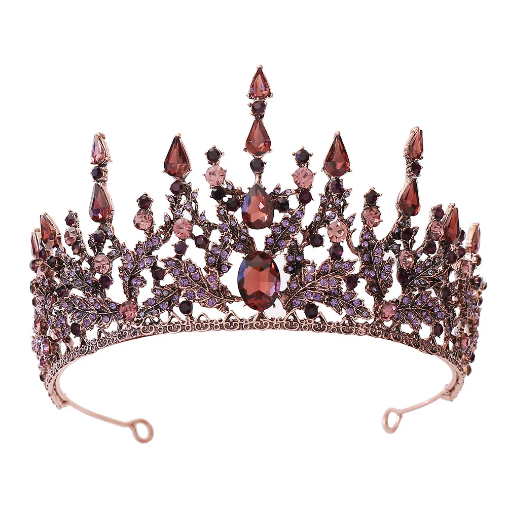 Vintage barokowe opaski fioletowy kryształ tiary korony Bride Noiva stroiki ślubne peruki imprezowe biżuteria Rhinestone Crown