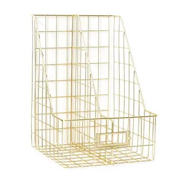 

2020 New Nordic Iron Double Grid File Holder Desk Shelf Magazine Book Storage Organizer