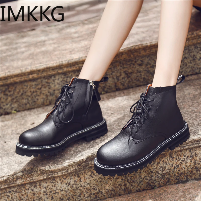 

Lolita Boots Winter Booties Low Heels booties Shoes Bootee Woman 2019 Martins For Women Lace Up Round Toe Rubber Ladies Rock