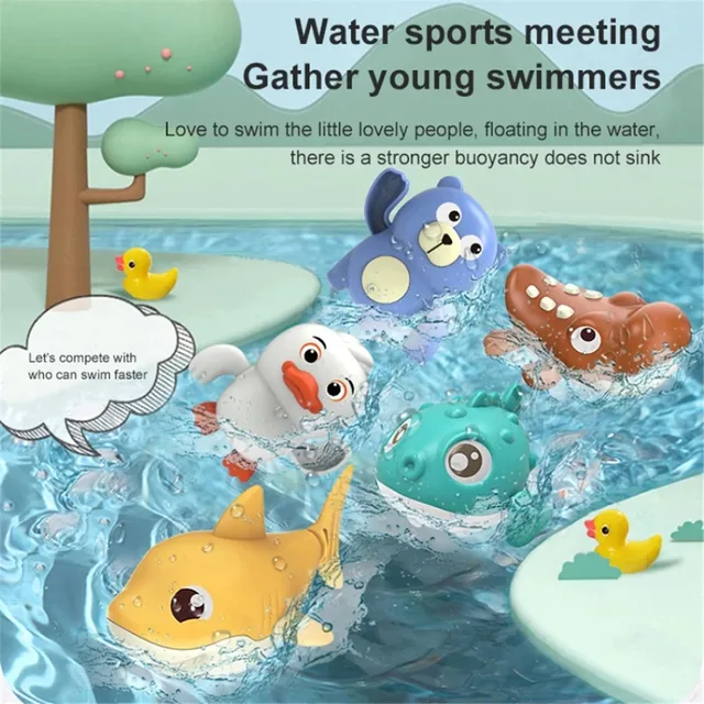 Animal Baby Bath Toys For Baby Boys And Girls Shark Clockwork Swimming Water Toy For Bathroom Bathtub 1