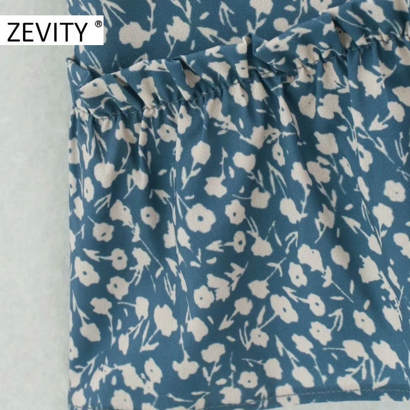 ZEVITY New women sweet v neck floral print elastic waist mini dress female short sleeve agaric lace vestidos chic dresses DS4431