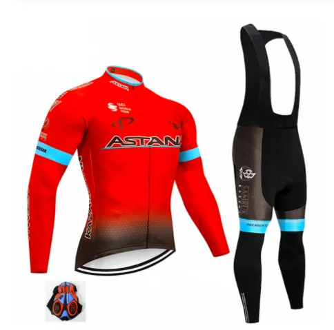 Bib Cycling Set Флуоресцентный зеленый Астана с длинным рукавом велосипед Джерси костюм мужской велосипед Майо MTB гоночный велосипед костюм летний Рупа велосипед Джерси - Цвет: Bib Cycling Set