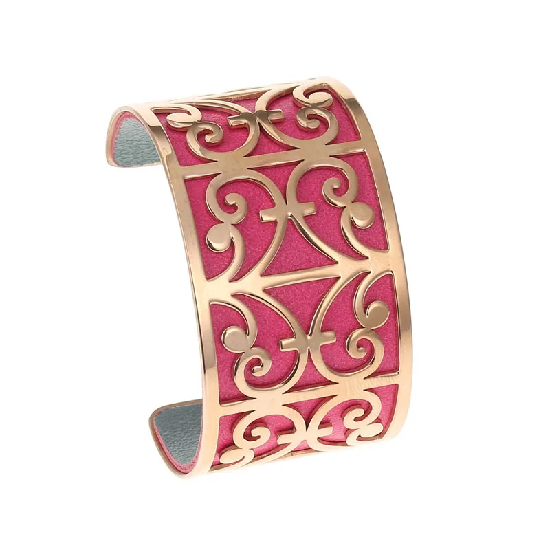 002 Кремовые браслеты-манжеты для женщин Bijoux Yoiumit, браслеты из нержавеющей стали, сменные кожаные браслеты, модные ювелирные изделия - Окраска металла: 002
