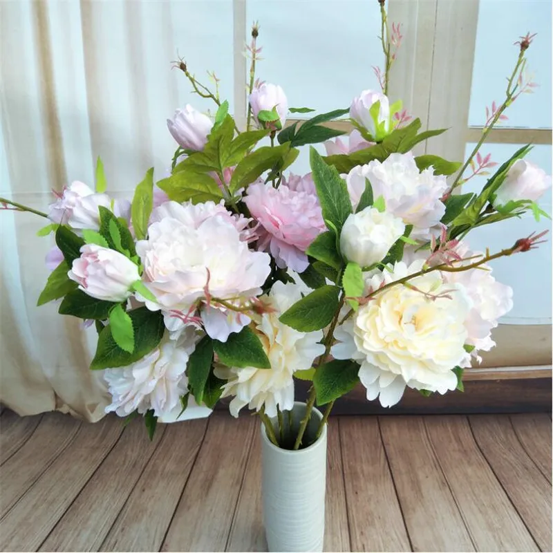 10Pcs Fake Long Stem Peony 35.43" Length Simulation Chinese Herbaceous Peonia for Wedding Home Decorative Artificial Flowers