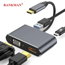 Rankman type-c para hdmi-compatível com 4k vga usb c 3.0 hub adaptador para macbook nintendo samsung s9 dex huawei p20 xioami 10 tv