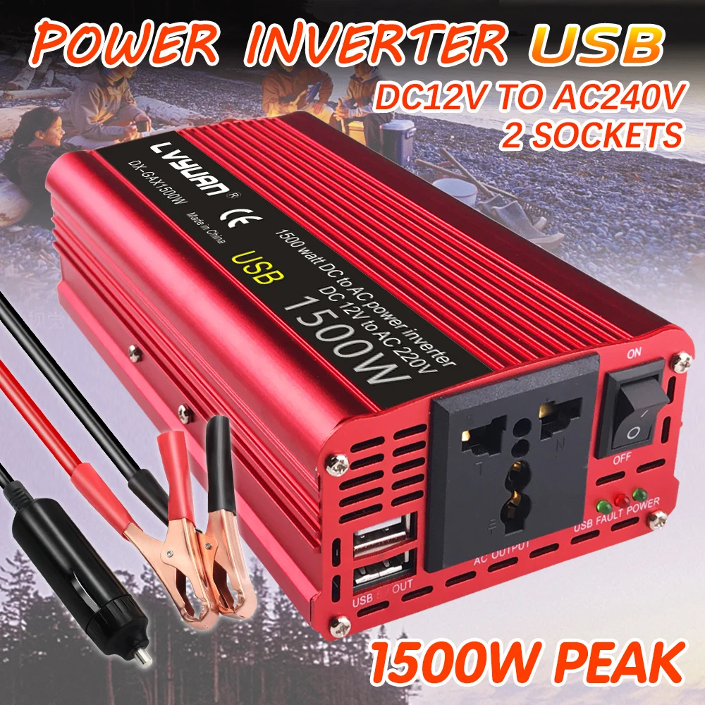 Car Inverter 1500W/2000W/2600W Dc 12V A Ac 220V Power Inversor 2Usb Caricatore Portatile Adattatore Convertitore Accendisigari