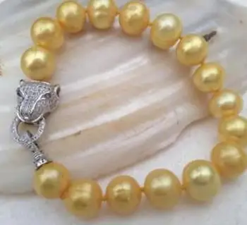 

Free shipping 11-12MM NATURAL SOUTH SEA GENUINE GOLD PEARL BRACELET LEOPARD BUTTON