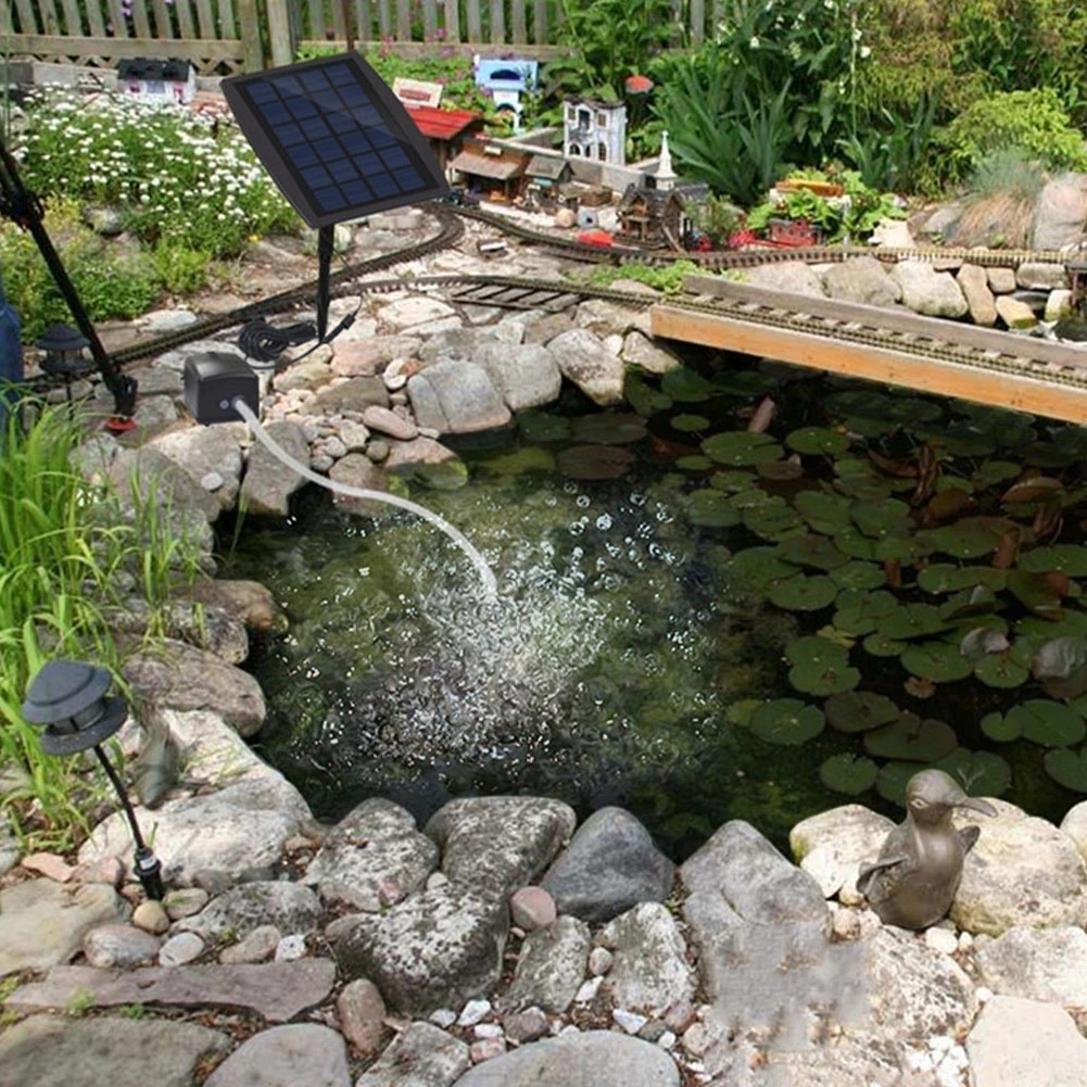 2W Solar Air Pump Kit Inserting Ground Water Air Pump Oxygenator Solar  Aerator With Oxygen Hoses For Pond Fish Tank Garden Tools