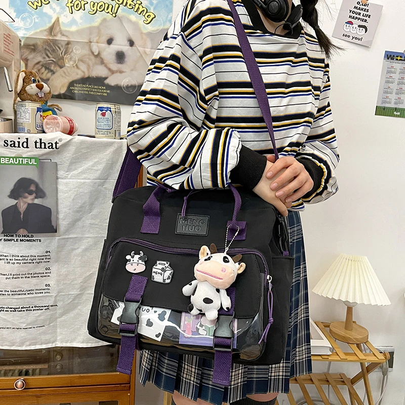 Women Cute Cow Backpack Female Student College Schoolbag Girl Badge Multifunctional Backpacks Kawaii Ladies Waterproof Nylon Bag