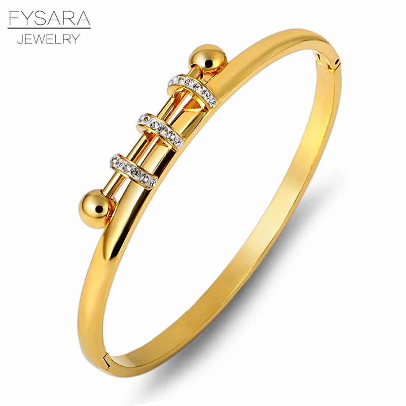 FYSARA три круга браслеты из кристаллов и браслеты из титановой стали ювелирные изделия женские золотые очаровательные манжеты браслеты кубического циркония Pulseiras