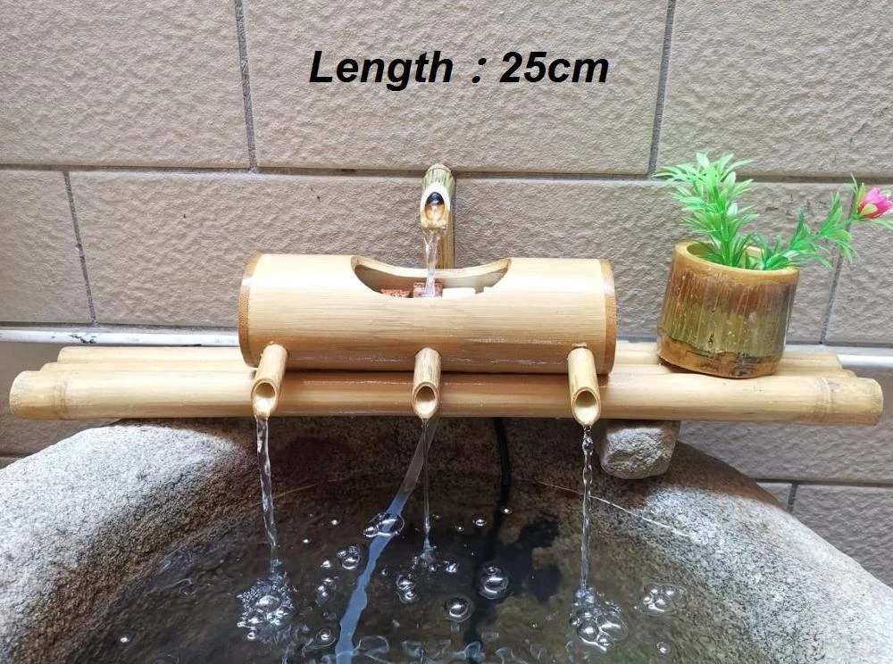 Bamboo Aquarium Water Recycling Feng Shui Decoration Tube Water Fountain Stone Trough Filter Office Desktop Furnishings - Цвет: 25cm