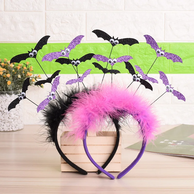 Обруч для волос с перьями летучих мышей на Хэллоуин, вечерние украшения, головные уборы, Забавные милые обручи для волос, вечерние Обручи На Хэллоуин