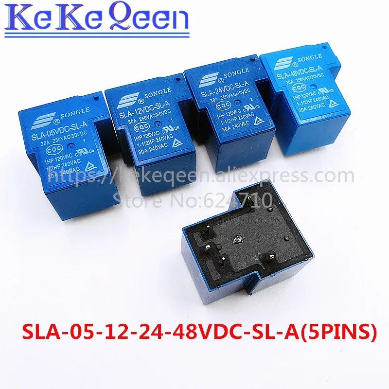 Relés de potencia de 5 pines, SLA-05VDC-SL-A, SLA-12VDC-SL-A, SLA-24VDC-SL-A, 5V, 12V, 24V, 48V, 30A, T90 a, Grupo normalmente abierto