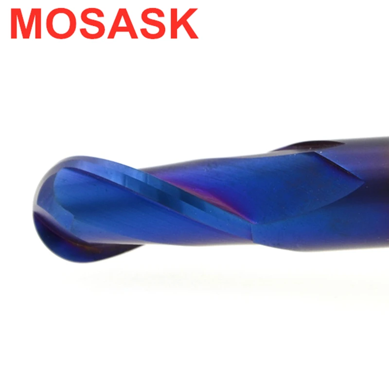 

MOSASK 2 Flutes HRC65 R0.5 R1.5 Solid Cemented Carbide Processing Stainless Steel Ball Nose Milling Cutter