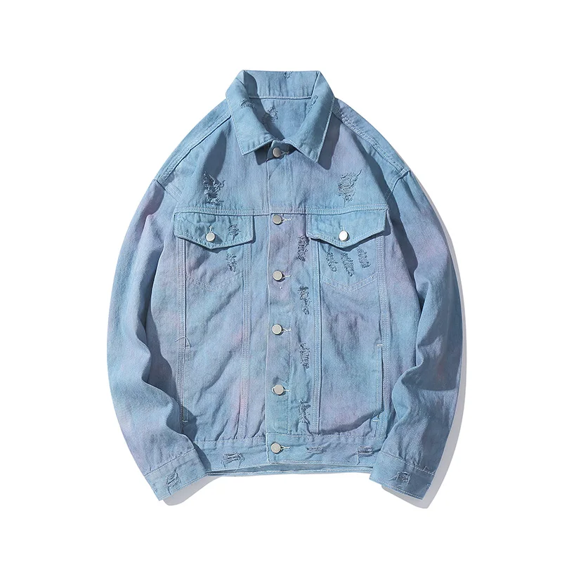 Tie Dye High Street Мужская одежда Уличная Повседневная Свободная джинсовая куртка-кардиган Новинка Chaqueta Hombre ветровка мужская куртка-бомбер