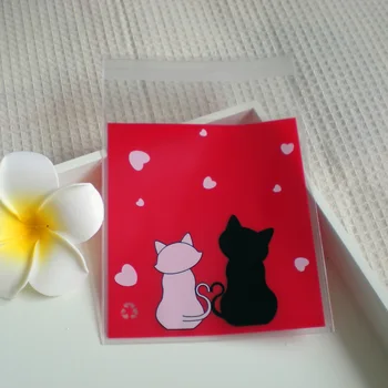 

100pcs Lovely Cat Plastic Bag Envelope Self Adhesive Stationery Storage Bags Craft Gift Bag Office School Supplies