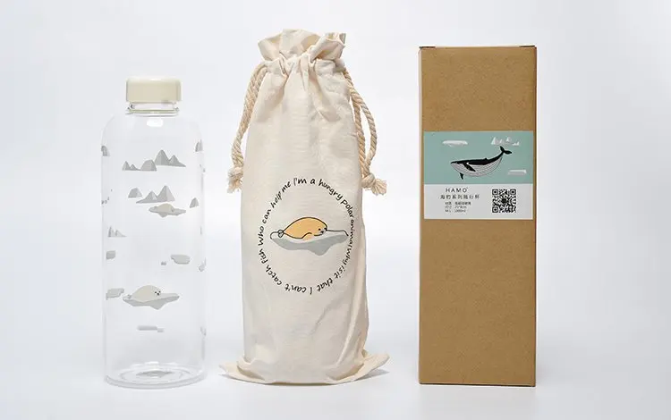 Высококачественная 1000 мл морская серия уплотнение китов уплотнение стеклянная бутылка для воды с рукавом креативные спортивные бутылки кемпинг бутылка Тур чашка