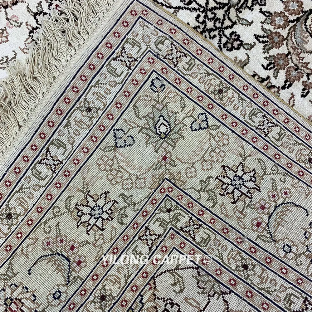 YILONG 4'x6' Тебриз шелк Vantage ковер античный бежевый шелковые ковры ручной работы для продажи(YHW1004AB