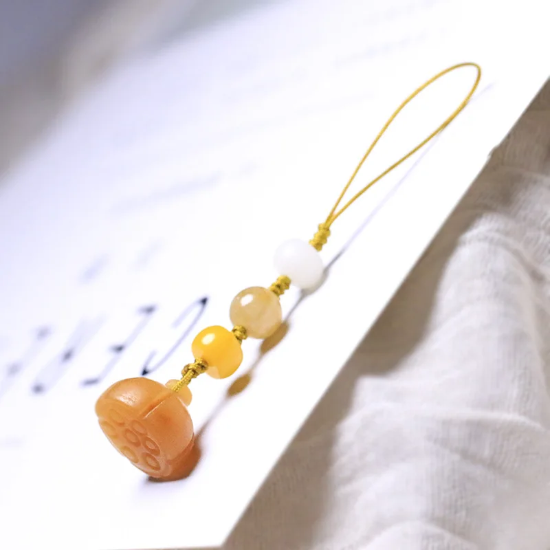 

Chinese element handmade natural gold jade lotus car key pendant mobile phone chain u disk lanyard creative birthday gift