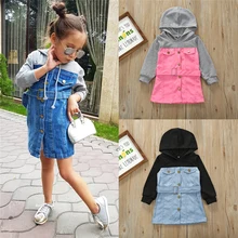 Платье с длинными рукавами для маленьких девочек; детское Повседневное платье с капюшоном; осеннее пальто; Верхняя одежда; теплая одежда; хлопковые платья для маленьких девочек