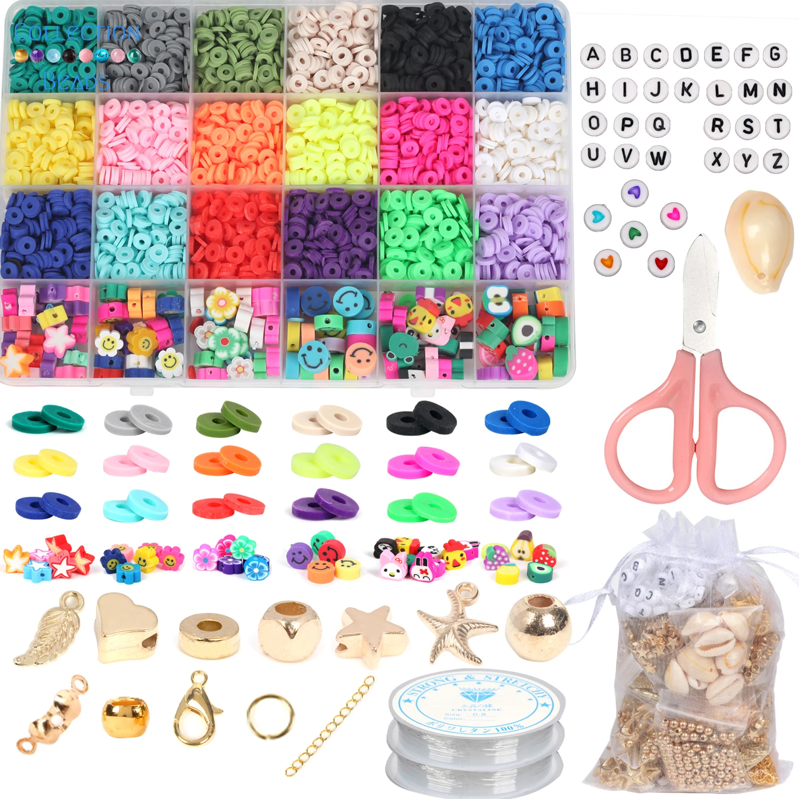 18 Colors Flat Round Polymer Clay Beads Kit Smiley Faces Sun Flower Fruit Animals Spacer Letter For DIY Jewelry Making Bracelets | Украшения