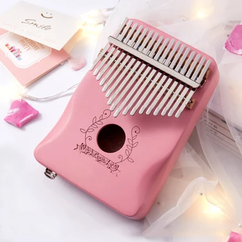 

17 Keys Thumb Piano EQ kalimba Mbria Solid Wood Mahogany Wood Pink Finger Piano Link Speaker Electric Pickup for Beginner KLB42