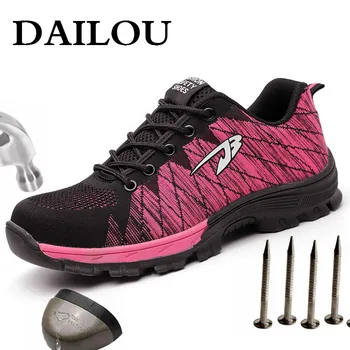 

DAILOU Men Indestructible Steel Toe Shoes Ultra-light soft bottom New Design All Season Men and Women Mesh Sneakers Big Size 48