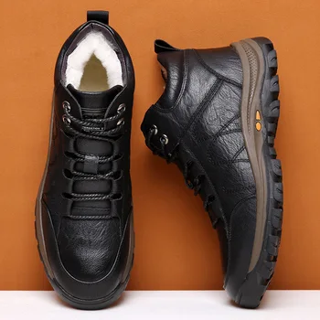 

A80 2020 lace-up cotton shoes men's winter warmth with velvet thickened woolen fur one non-slip elderly middle-aged dad shoes.