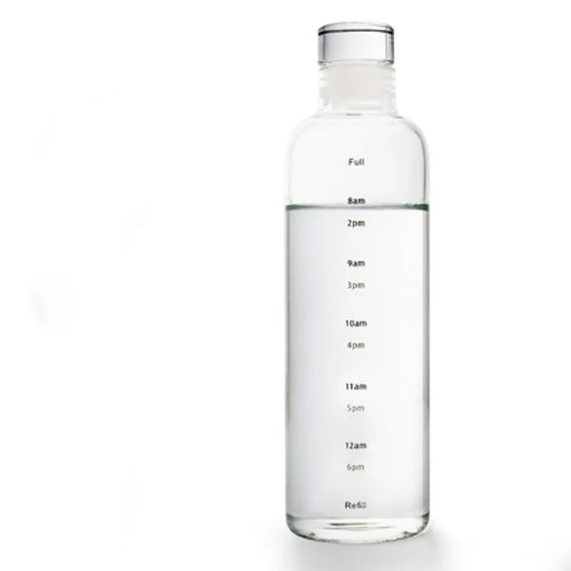 500/750ml Simple fashion time scale cup sealed high borosilicate heat resistant  glass bottle eight cups a day water cup