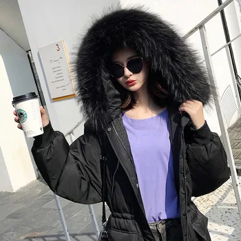 

Winter Female Duck Down Jacket + Natural Raccoon Fur Thick Warm Women's Down Jacket Fashion Ladies Long Coat Hiver DKD16