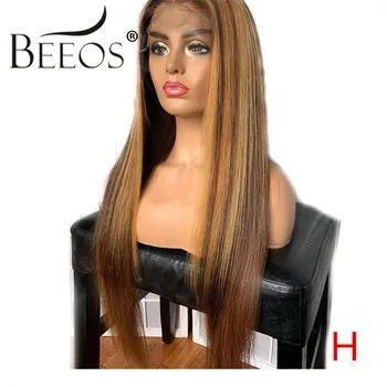 

Beeos Straight Highlight High Ratio 180% 13*4 Deep Part Lace Front Human Hair Wigs Natural Color Brazilian Remy Hair 8-26 inches