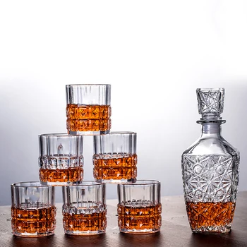

7 Pcs Set luxury Glass lead-free home whiskey Decanter Set with 6 Pcs old fashioned Whiskey glass for Liquor Scotch Bourbon