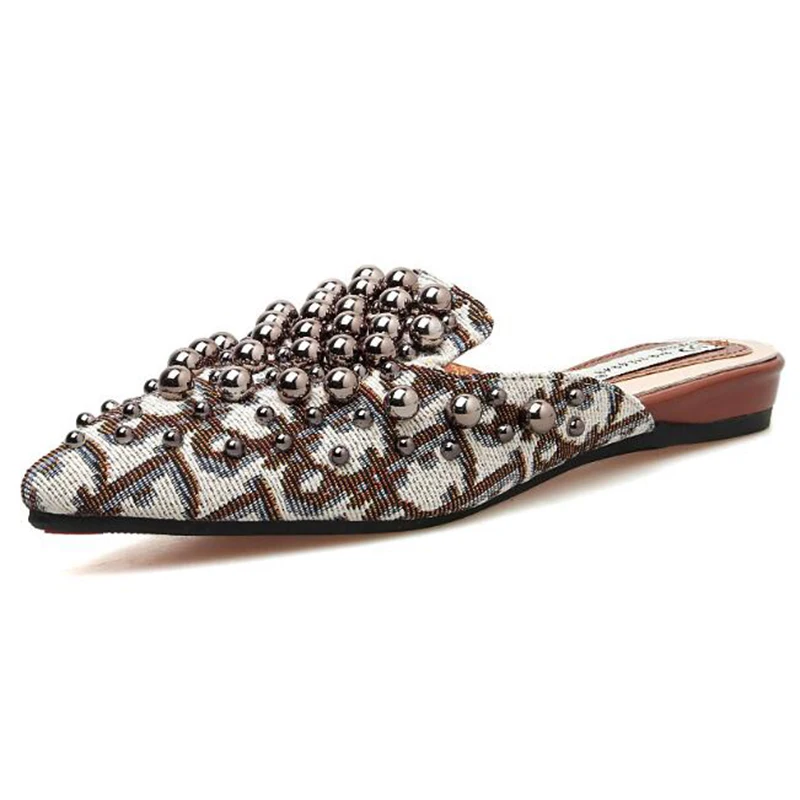 

Summer slipper Women Half Slippers Floral Sequined Rhinestone Flats Casual Sandals Silk Mules Women Slipper Large size dd186