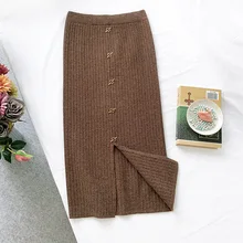 Осень и зима новое поступление простая лохматая юбка с кроликом облегающая юбка металлическая пряжка однотонная вязаная сумка бедра юбка