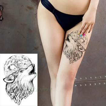 

Waterproof Temporary Tattoo Sticker roaring wolf head animal plent tatto big black flash tatoo fake tattoos for men women kid