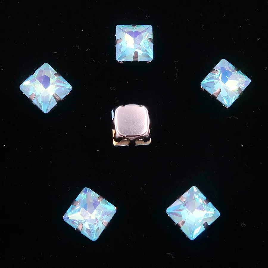 A9 Aquamarine AB Серебристая металлическая коготь 50 шт./пакет с радужными или желейные АБ стекло с украшением в виде кристаллов 8mm квадратной формы шить стразы кристаллы Одежда «сделай сам» - Цвет: A9 Aquamarine AB