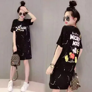 

European station summer new loose large size fashion short-sleeved splash Mickey T-shirt long dress women