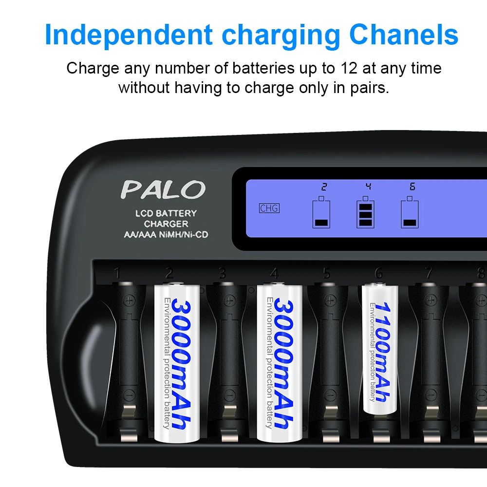 Battery Charger Fast Charger 4-16 Slots Fast Smart Charger LCD display Built-In IC Protection Intelligent Rapid Battery Charger for 1.2V AA AAA Ni-MH Ni-Cd