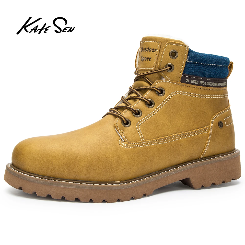 yellow boots KATESEN/мужские ботинки; очень теплые зимние качественные мужские ботинки из замши; плюшевые зимние ботинки на меху; зимняя обувь на меху для мужчин; уличные ботинки - Цвет: yellow boots