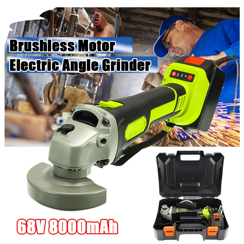 

68V Cordless Angle Grinder 3000rpm Brushless Polisher Grinding Metal Cutter 8000mAh Lithium ion Battery Rechargeable Power Tool