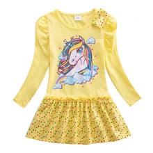 Robe en coton à manches longues pour fille, vêtement décontracté pour enfant, imprimé papillon licorne, manches arc en ciel, printemps automne