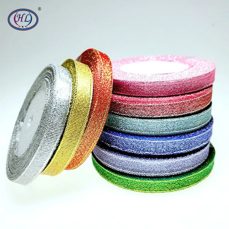 

HL 10mm 5 Rolls 125 Yards Glitter Ribbons Gift Packing Belt Wedding Party Christmas Embellishment Ribbon Sewing
