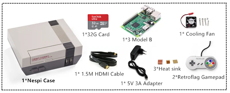 Игровая приставка Retroflag NESPI+ ТВ Raspberry Pi 3B для видеоигр Поддержка HDMI Out предварительная установка многоязычных Recalbox и игр