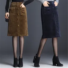 Вельветовые женские юбки больших размеров 3XL 4XL, прямая женская юбка с разрезом, элегантная Свободная юбка до колена с эластичной резинкой на талии RM50069