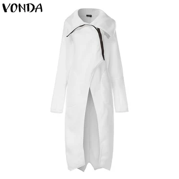 

VONDA Winter Coats Autumn Hoody Dress Women Asymmetric Jackets Zippers Sweatshirt 2020 Casual Loose Irregular Long Coat S-5XL