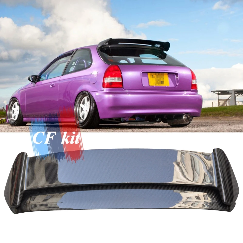 For Honda Civic Ek 3door 1996 2000 Real Carbon Fiber Rear Roof Spoiler Top Wing Lip Led Light Spoilers Wings Aliexpress