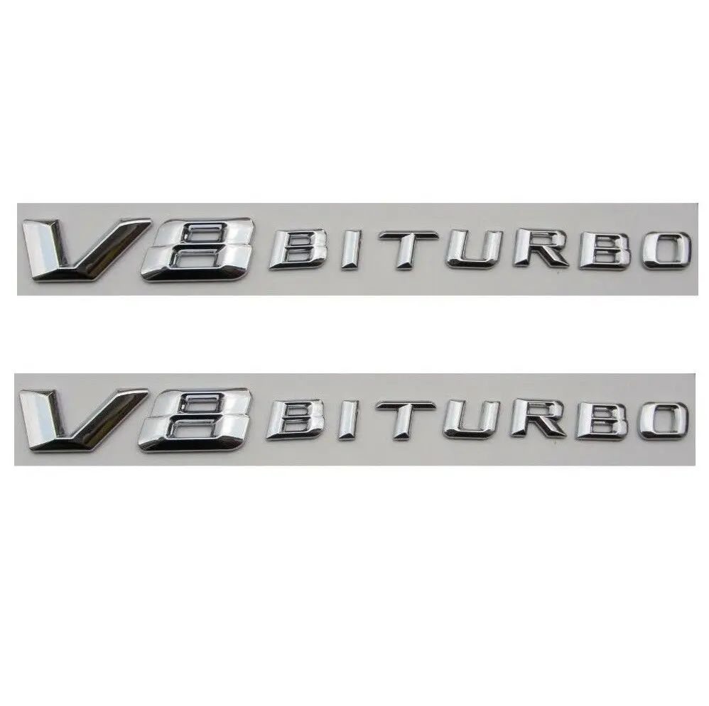 shiny silver 2 шт. хромированные буквы для V8 BITURBO значок в виде крыла автомобиля эмблемы для Mercedes AMG - Цвет: shiny silver