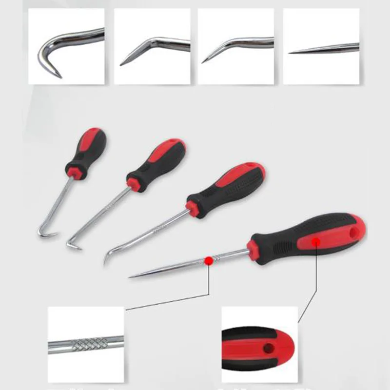 4Pcs Durable Car Hook& Pick Set Oil Seal O-Ring Seal Remover Craft Hand Tools 150mm Non-slip Embossed Arbor