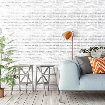 

3D Brick Wallpaper Creative Textured White Gray Brick Wall Sticker Living Room Bedroom TV Background Wall Art Decals