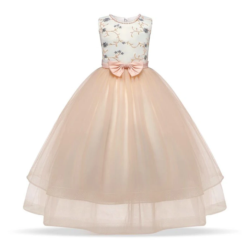 Платье принцессы для девочек; элегантные свадебные платья с бантом и цветочным узором для девочек; длинное фатиновое платье для дня рождения; vestido infantil От 5 до 14 лет - Цвет: Yellow 1
